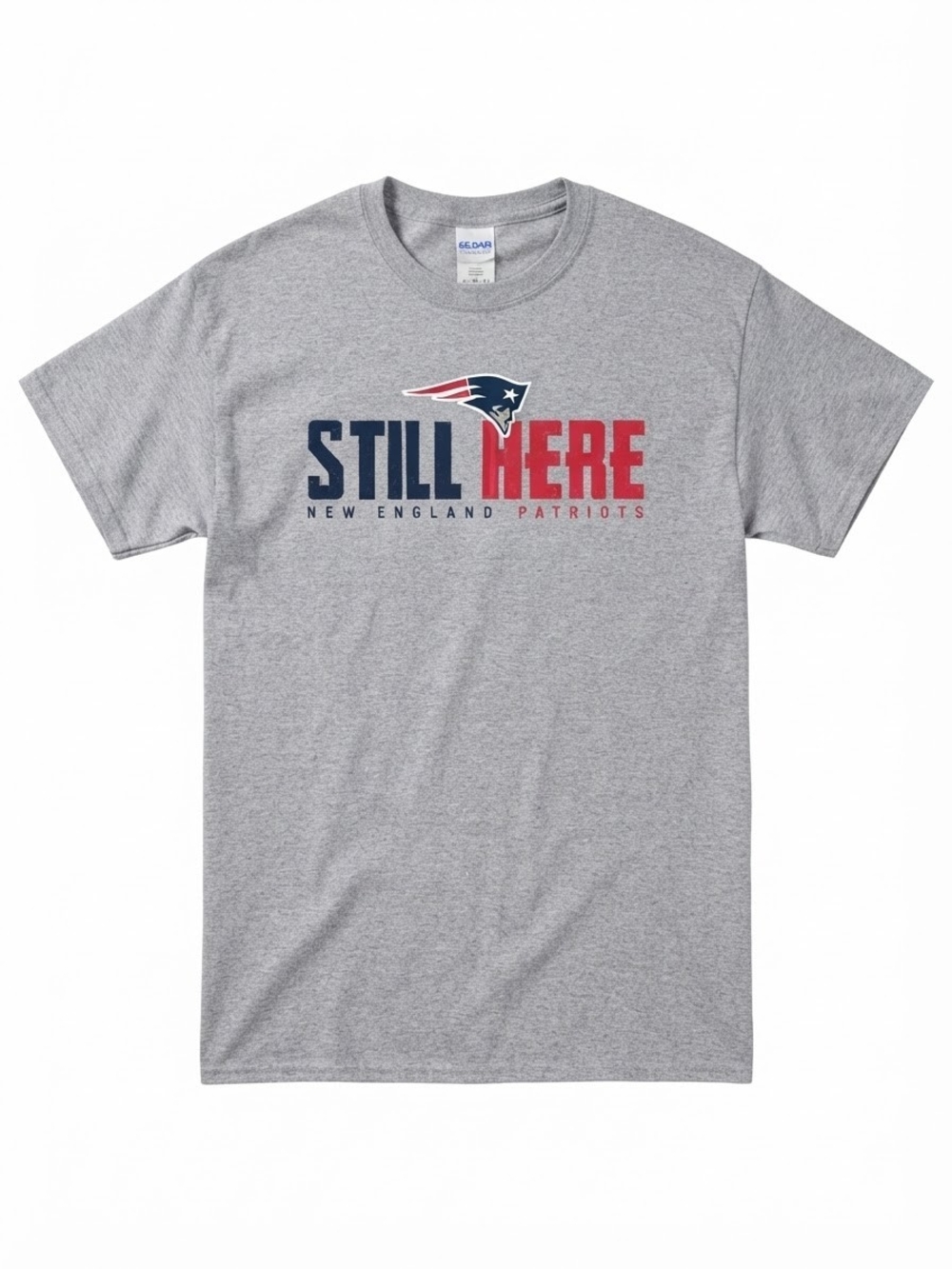 Gildan Gray New England Patriots 'Still Here' Graphic Tee - Navy & Red Print